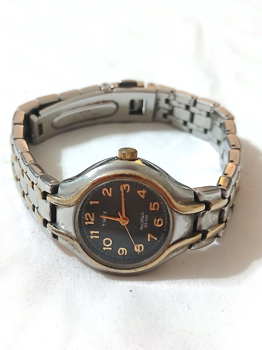Timex Two-Tone Quartz Watch Dark Pine Green Dial Stainless Band Untested